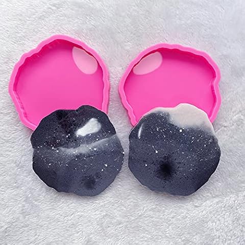 AMZTOART 2pc Super Glossy Resin Art DIY Molds 4.1nch and Thickness 0.8cm Geode Coaster Molds Agate Silicone Resin Crafting Silicone Mould Epoxy (YMDY0834+DY0834) Cover