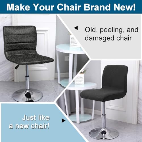 Image of WOMACO Bar Stool Cover with Back Jacquard Fabric Dining Room Square Swivel Barstool Chair Seat Cushion Slipcover for Counter Height Mid Low Back Chair Protector (Black, 2PCS)