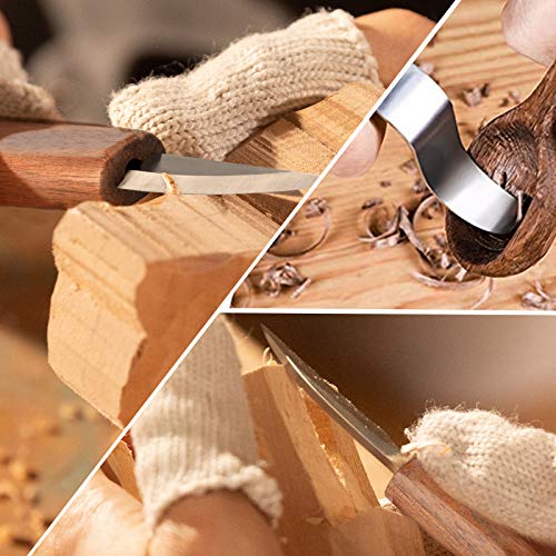 Wood Carving Tools, 11 in 1 Wood Carving Kit with Carving Hook Knife, Wood Whittling Knife, Chip Carving Knife, Gloves, Carving Knife Sharpener for Spoon, Bowl, Kuksa Cup, Beginners Woodworking