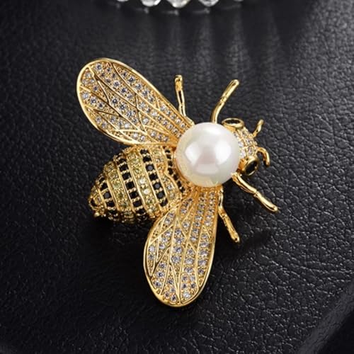Image of Vintage Crystal Honey Bee Brooches for Women,Sparkly Rhinestone Insect Bee Brooches Charm Faux Pearl Yellow Sun Flower Honeybee Lapel Pins Dress Suit Shirt Prom Party Jewelry