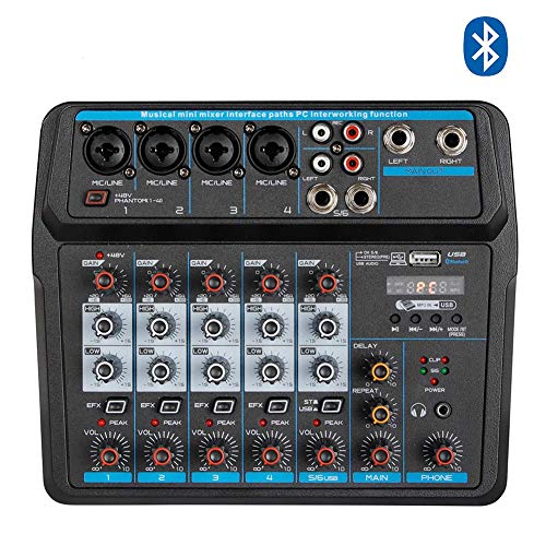 Professional Wireless Audio Mixer Sound Board-6 Channel Digital Bluetooth USB Computer Compatible Input