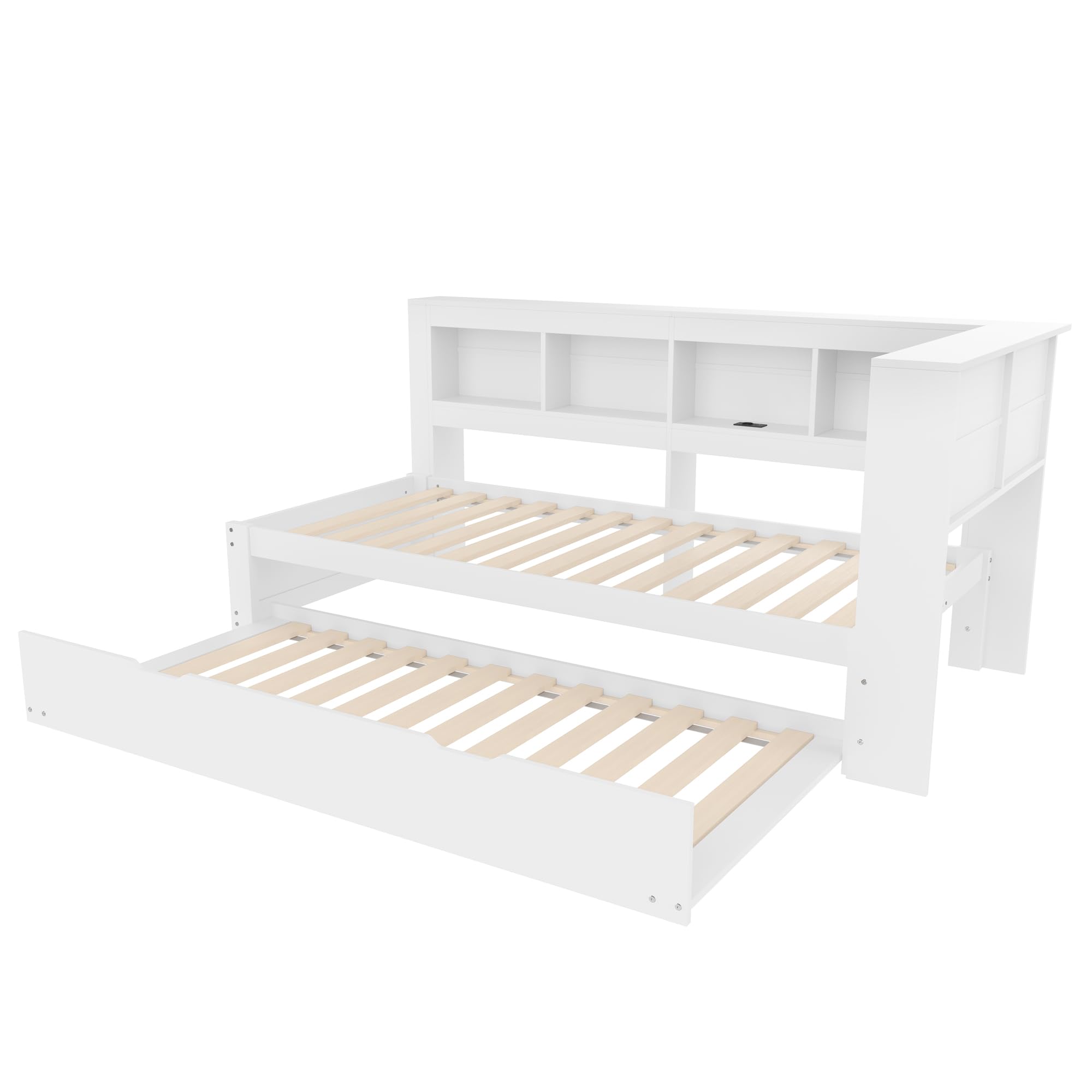 Idemon Letto da giorno con letto estraibile, 90 x 200 cm, divano letto con presa integrata e 2 porte USB, inclusa rete a doghe, letto per gli ospiti salvaspazio, bianco (senza materasso) (90 x 200 cm)