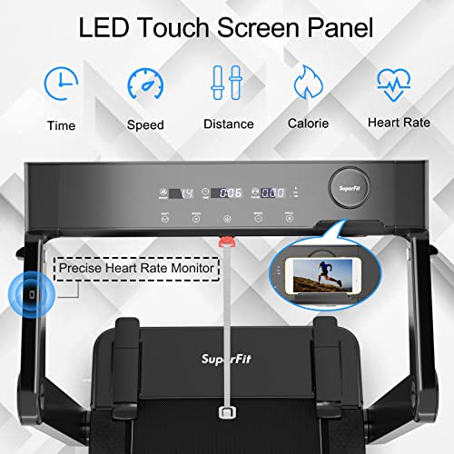 Image of Goplus 4.0HP Heavy Duty Folding Treadmill, Electric Foldable Superfit Treadmill with LED Touch Screen, Heart Rate Monitor, APP Control, Fatigue Button, Walking Running Machine for Gym, Home