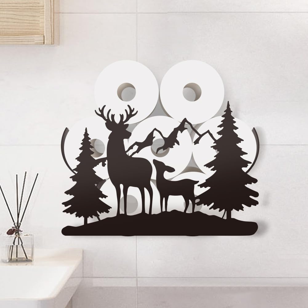 WADORN Porta Carta Igienica A Forma di Cervo, Porta Rotolo di Carta Igienica A Parete con Motivo A Forma di Animale Della Foresta In Metallo, Divertente Porta Rotolo, per 8 rotolo Extra In Bagno