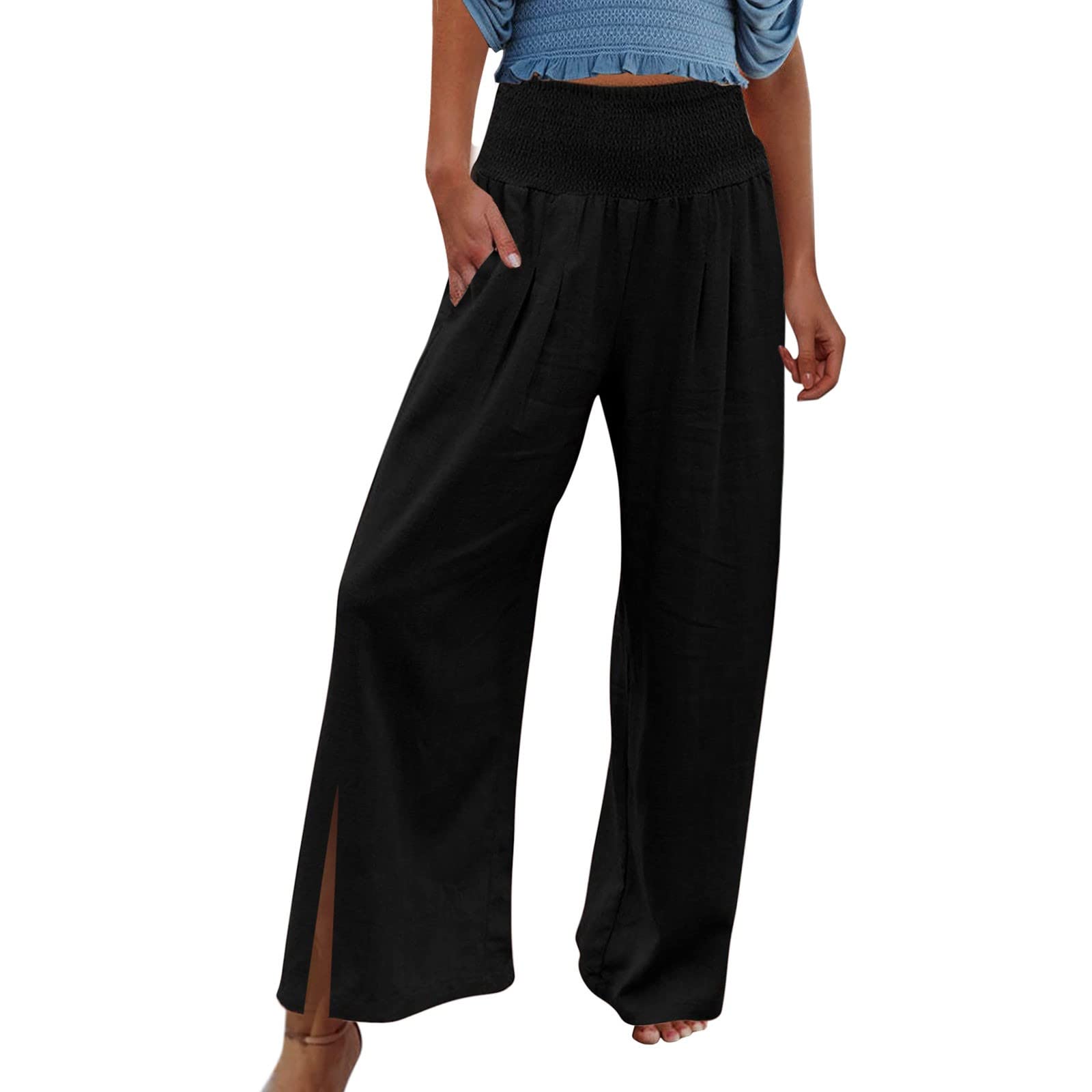 niuwa High Pants Leg Trousers Color Wide Waist Loose Women Solid Sexy Womens Casual Pants Women Loose Pants