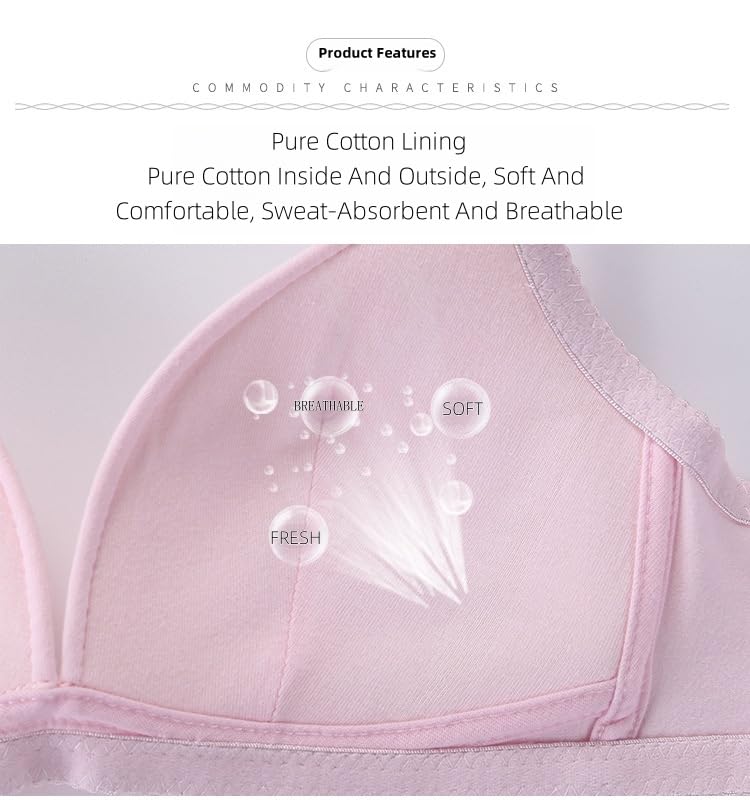 Teen Girls' Adjustable Cotton Training Bra Wireless Light Padded 10-16 Years - Breathable Sports Bra Wire Free Push Up A-Cup3
