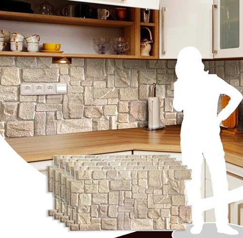 Dundee Deco PG7005-5 Beige Faux Limestone PVC 3D Wall Panel 3.3 ft X 1.7 ft (98 cm X 50cm) Interior Design Wall Paneling Decor 5.61 sq. ft. (0.49sq. m) Each Pack of 5
