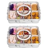 WACOI Divided Snack Serving Tray with Lid and Handle Travel Snackle Charcuterie Container Portable Storage Organizer for Candy, Fruits, Nuts, Snacks, Party, Picnic 2 Packs White