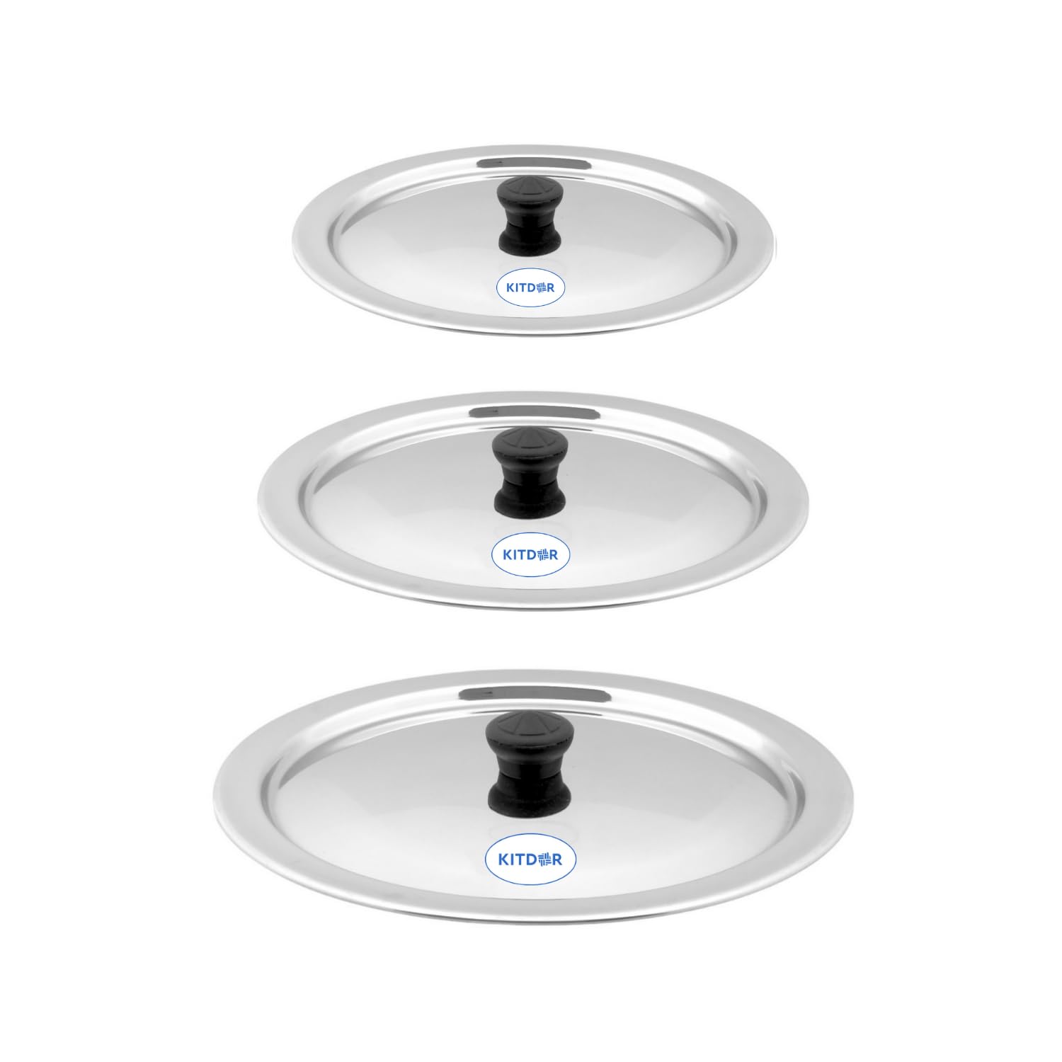 Glossy Steel Lids for Utensils with Knobs | Melt-Free with a Good Gripsteel Lid for Kadai and Other Utensils | Round, Rust Resistant Steel (4 Pcs Set, Small) — Amazon image 6
