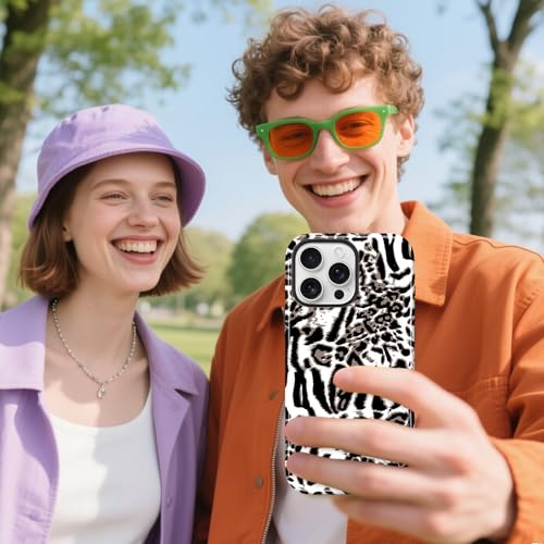 Image of Magnetic for iPhone 15 Pro Max Case for Women Men, White Leopard | Cute Cheetah Pattern Design [Compatible with MagSafe] 2-Layer Hybrid Shockproof Glossy Protective Cover
