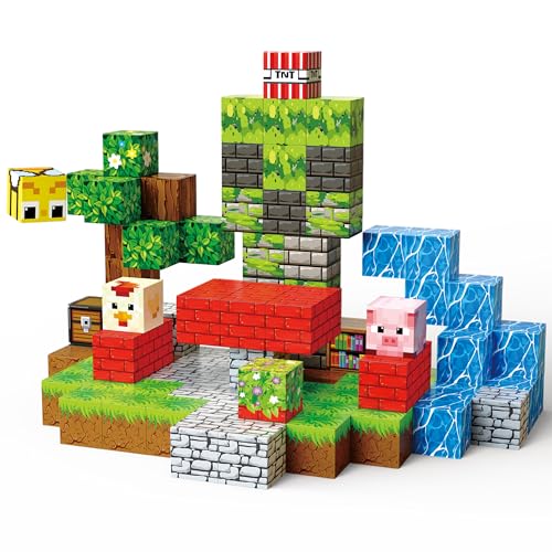 SSAWER Magnetische Bausteine Bauspielzeug 100 Pcs Magnetbausteine für Kinder Montessori Kreative Spielzeug ab 3 4 5 6 7 8 9 10 Jahre Junge und Mädchen Magnetic Blocks Geschenke für Kinder （Wald）