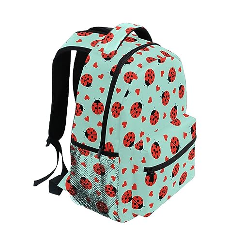 Ladybug Little Hearts Backpack Water-Resistant Lightweight Bookbags Travel Bag with Mesh Side Pockets2