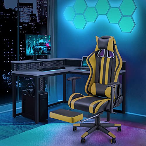 Soontrans-Silla-Gamer-Ergonomica-Silla-Gaming-con-Reposapies-Reposacabeza-y-Cojin-Lumbar-Reposabrazos-Ajustable-Mecanismo-de-Inclinacion-Carga-maxima-de-150-kg-Amarillo