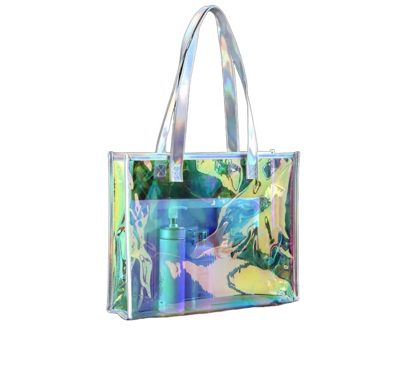 Transparent Iridescent Tote Bag Laser Transparent Tote Bag Transparent Pvc Handbag Large Tote Travel Bag