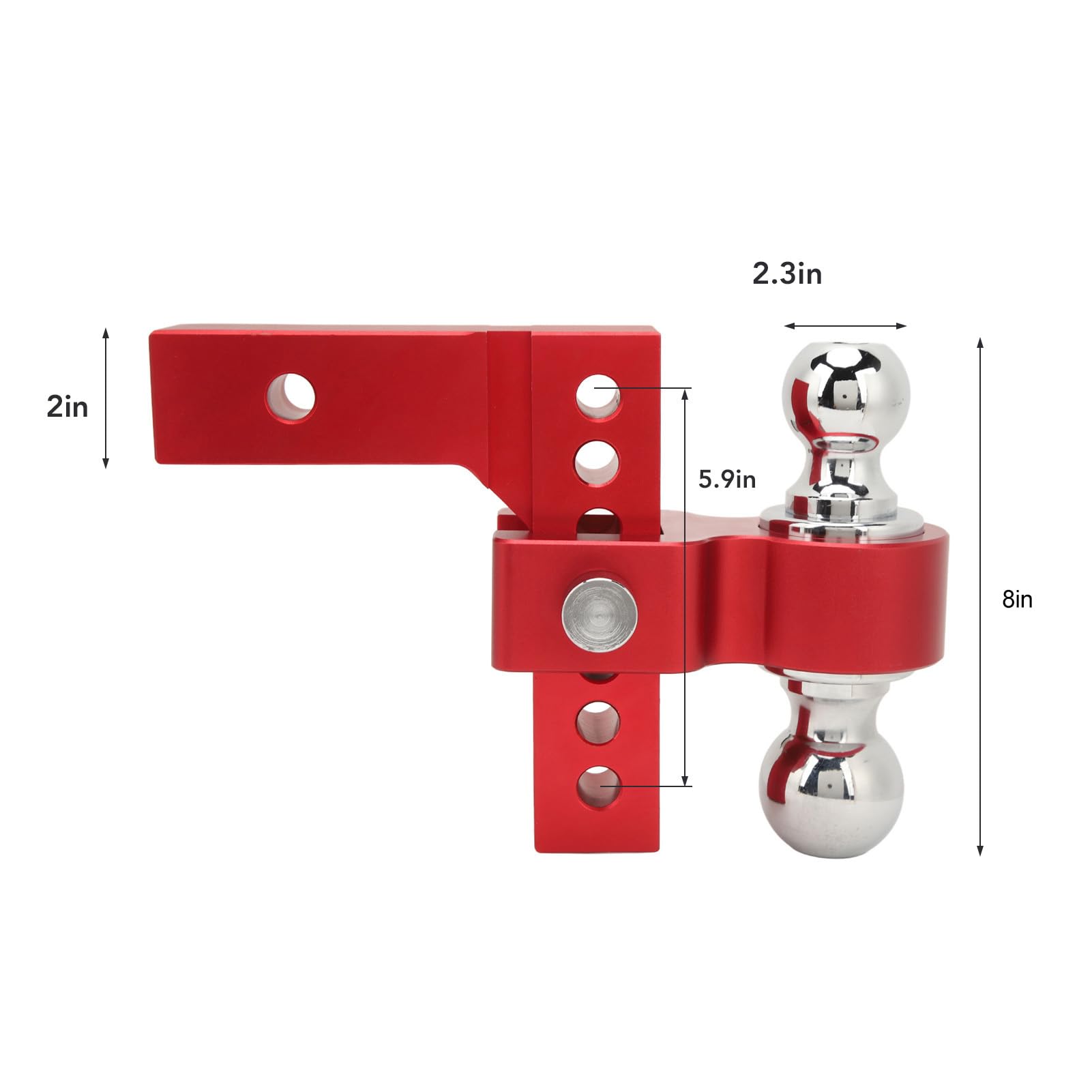 Verstellbare Anhängerkupplung aus Edelstahl mit Hoher Kapazität, 6 Zoll Drop Rise für 2 Zoll Schwere GTW-Traktionshakenempfänger, Einfache Installation Zum Ziehen Großer Anhänger, (Rot)