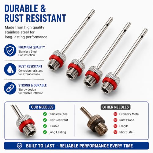 Image of Stainless Steel Inflating Pump Needle Pin Nozzle - Air Valve Adaptor for Soccer, Basketball, Football & Volleyball (Pack of 4)
