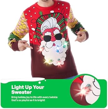 JOYIN Men's LED Light Up Christmas Holiday Ugly Sweater mit eingebauten Glühbirnen (Small, Red Santa