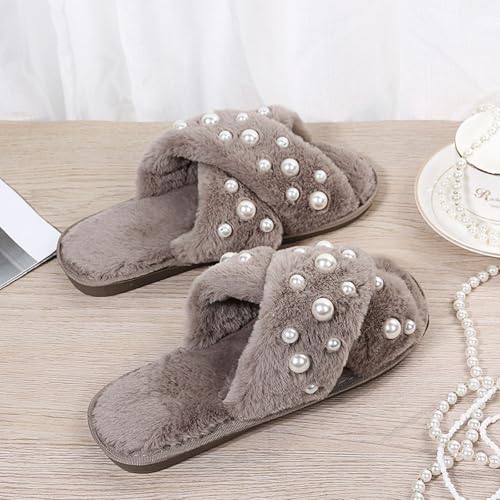 Open Toe Slippers for Women, Women's Fuzzy Slippers Cross Band Memory Foam House Shoes Cozy Warm Plush Fluffy Slipper Indoor and Outdoor4
