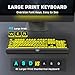 KOPJIPPOM Large Print Backlit Computer Keyboard, USB Full Size Wired Keyboards with 7-Colors Backlight, Wrist Rest, Light Up Keyboard for Windows, PC, Laptop - Easy to See, Easy to Setup