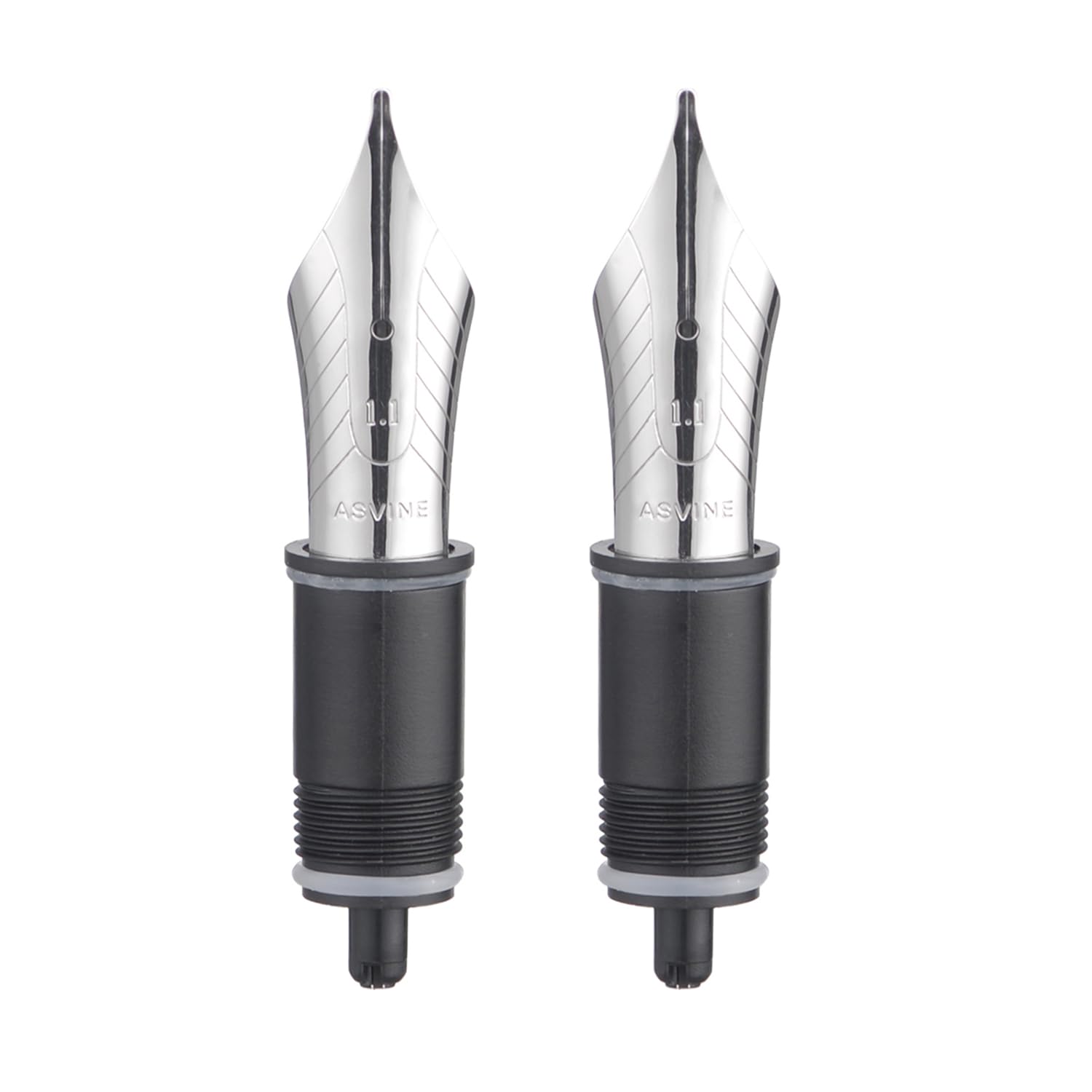 Set of 2 Number 8 Fountain Pen Replacement 1.1 Stub Nibs - Compatible with C2000, V800 and C80- Silver