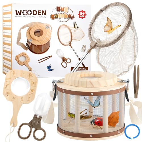 GAGAKU Holz Insektenfänger Set für Kinder – Forscherset mit Becherlupe & Beobachtungsbox – Waldkindergarten Entdecker Spielzeug ab 4 5 6 Jahren – Nachhaltiges Montessori Geschenk
