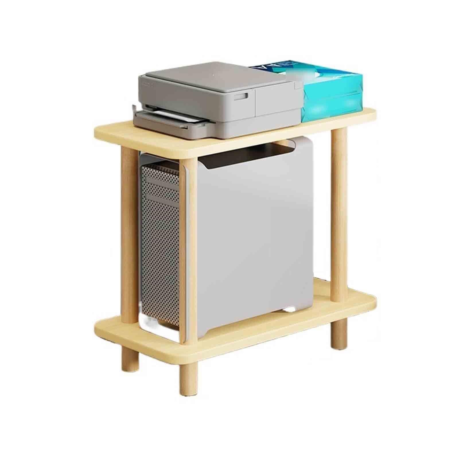 Massivholz Schreibtisch Pc Ständer Drucker Aufbewahrung Regal Pc Halterung Unter Schreibtisch Büro Boden Arbeitsplatz 2-Stufig Für Labore(60 * 40 * 53cm,Natural Wood)