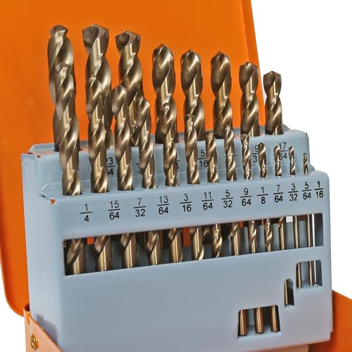 Image of COMOWARE Cobalt Drill Bit Set- 21Pcs M35 High Speed Steel Twist Jobber Length for Hardened Metal, Stainless Steel, Cast Iron and Wood Plastic with Metal Indexed Storage Case, 1 /16 inch-3 /8 inch