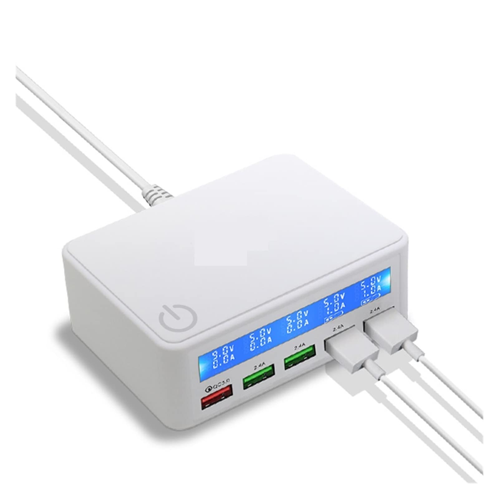Wielofunkcyjna ładowarka USB, Stacja szybkiej ładowarki USB o mocy 50 W, szybkie ładowanie Port QC3.0,5 USB A ekran włączania/wyłączania ładowarka bezpieczeństwa do tabletu z telefonem