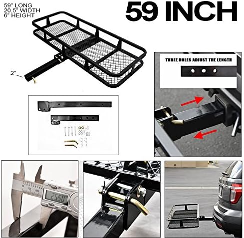 59" Black MESH Steel Foldable Trailer Hitch Luggage Cargo Carrier Rack Basket for 2" Receiver
