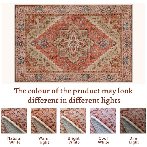 Image of Tangsoo Boho 3x5 Rug, Washable Non Slip Accent Rugs for Entryway Terracotta