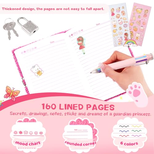 Image of Bear Diary with Lock,Cute Diary for 6 7 8 Year Old Girl,Kids Journal Notebook Set with Multicolored Pen,Plush Secret Diary Lined 160 Pages,Christmas Birthday Set for Kids