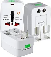 Adaptador de Tomada Universal Para Viagem Padrão Internacional Europa UK Asia EUA JP AU EU Europeu 3 Pinos Mais de 150 Países Bivolt Trava de Segurança Portátil Ajustável (Kit 2 unidade)