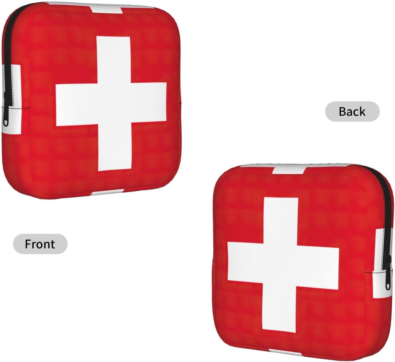 Swiss Flag Print Women Period Bag Sanitary Pouch Portable Pad Pouch Tampon Holder Small Zipper Pouch Storage Bag