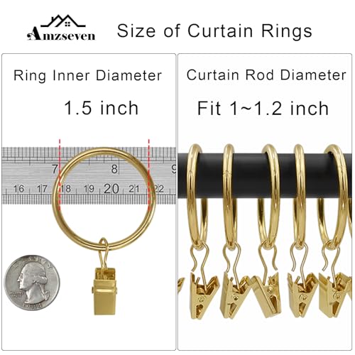 image for AMZSEVEN 100 Pack Metal Curtain Rings with Clips, Drapery Clips Hooks,