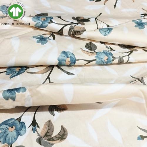 Image of HOMEMONDE All Around Elastic Fitted Bedsheet King Size Mattress 72 x 78 Inch Floral Printed Fitted Flat Sheet with 2 Pillow Covers - Papaya Whip, 210 TC,Multicolor | Perfect for Home Decor & Gifting