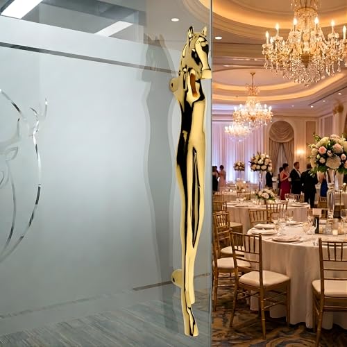 Image of GLOXY Premium Gold 12 inch Horse Shaped Main Door Handle with 8 inch Hole-to-Hole Spacing - Decorative Push & Pull Aluminium Wooden & Glass Door Handle for Home, Restaurant, Office & Banquet Hall - Pack of 1