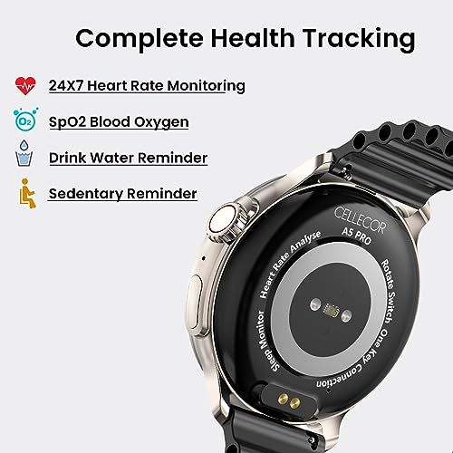 Image of CELLECOR A5 PRO DISC 1.52 inch HD Display- BT Calling Smartwatch, 500 NITS, AI Voice Assistant, with 120+ Sports Modes, SpO2, HR, IP68, Camera Control - Golden Black