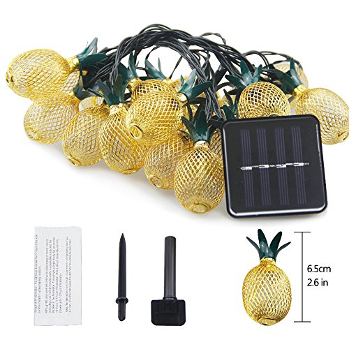 E-Lip Solar String Lights, 20 Led 16Ft Pineapple String Lights, Waterproof Fairy String Lights For Indoor Outdoor Patio Wedding Party Festive Decor thumb #3