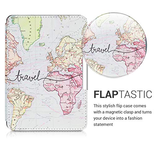 Miniatura 2 de Kwmobile Carcasa Compatible Con Amazon Kindle Paperwhite Funda - Funda Con Tapa Y Cierre Magnético De Cuero Sintético - Mapa Mundial