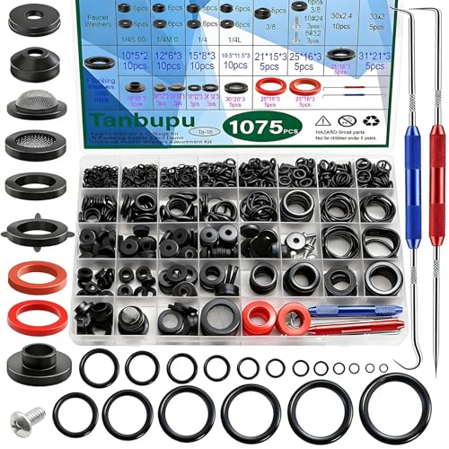 37 Sizes 1075Pcs 3-in-1 Home Universal Rubber Washers Assortment Kit Faucet washers & O-Rings & Plumbing gaskets for Faucets Hoses Spigots and Other Plumbing Seal Repair with Pick Hook