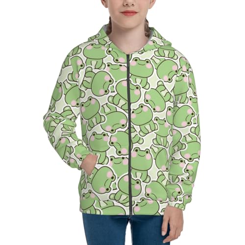 Cute Frog in Sitting Pose Kid Hoodies Boys Zip Up Sweatshirts Girls Pullover with Pocket3