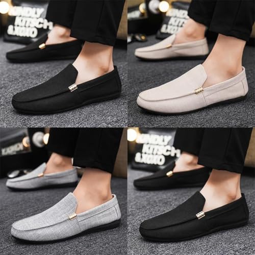 Men's Solid Canvas Slip-On Loafers, Business Casual Shoes Comfortable Breathable Soft Sole Flat Shoes Driving Walking Loafers2