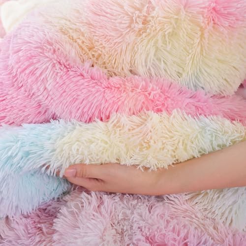 Smoofy Fluffy Twin Comforter Set, Faux Fur Comforter Set, Luxury Fuzzy Twin Bedding Set, Soft Shaggy Bed Set for All Season, 2 Pieces - 1 Comforter & 1 Pillowcase, Tie-Dye Pink