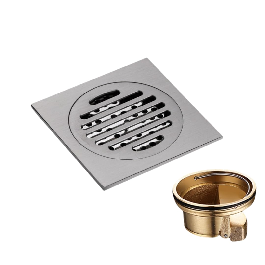 KJdxfhFH Bathroom floor drains, Invisible Floor Drain All Copper for Odor Resistant(Brushed,Single use)