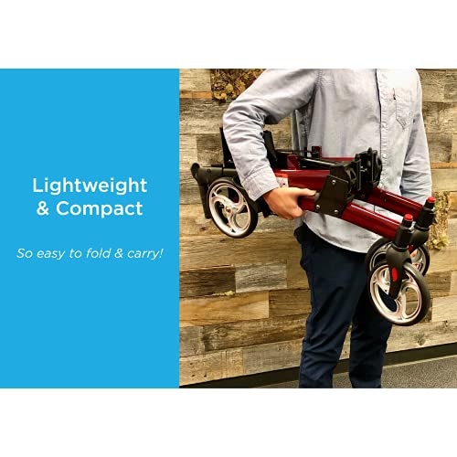 NOVA Medical Products Monarch Adventure Rollator Walker, Large All Terrain 8” Wheels, Ultra Compact & Foldable, Free Standing When Folded, Great for Travel, Comes with Cane Holder, Blue, (4329BL) - Image 3