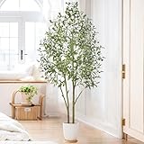Ting's time Faux Olive Tree 6ft Tall Artificial Olive Silk Plant with White Planter Lifelike Leaves Fruits Fake Olive Trees for Home Office Decor Indoor Outdoor