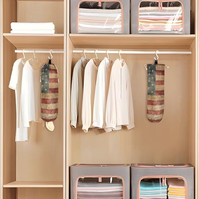 Vintage American Flag Plastic Bag Holder, Reusable Grocery Bag Holder Wall Mount Plastic Bag Organizer Washable Shopping Bags Carrier ?for Home Kitchen,1 Pack