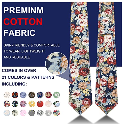 Image of Mantieqingway Floral Ties for Men Skinny Cotton Tie Flower Necktie