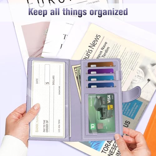 Image of FINTIE Checkbook Cover for Personal Checkbook, RFID Blocking Big Capacity Standard Register Duplicate Checks with Pen Holder, Cards Slots