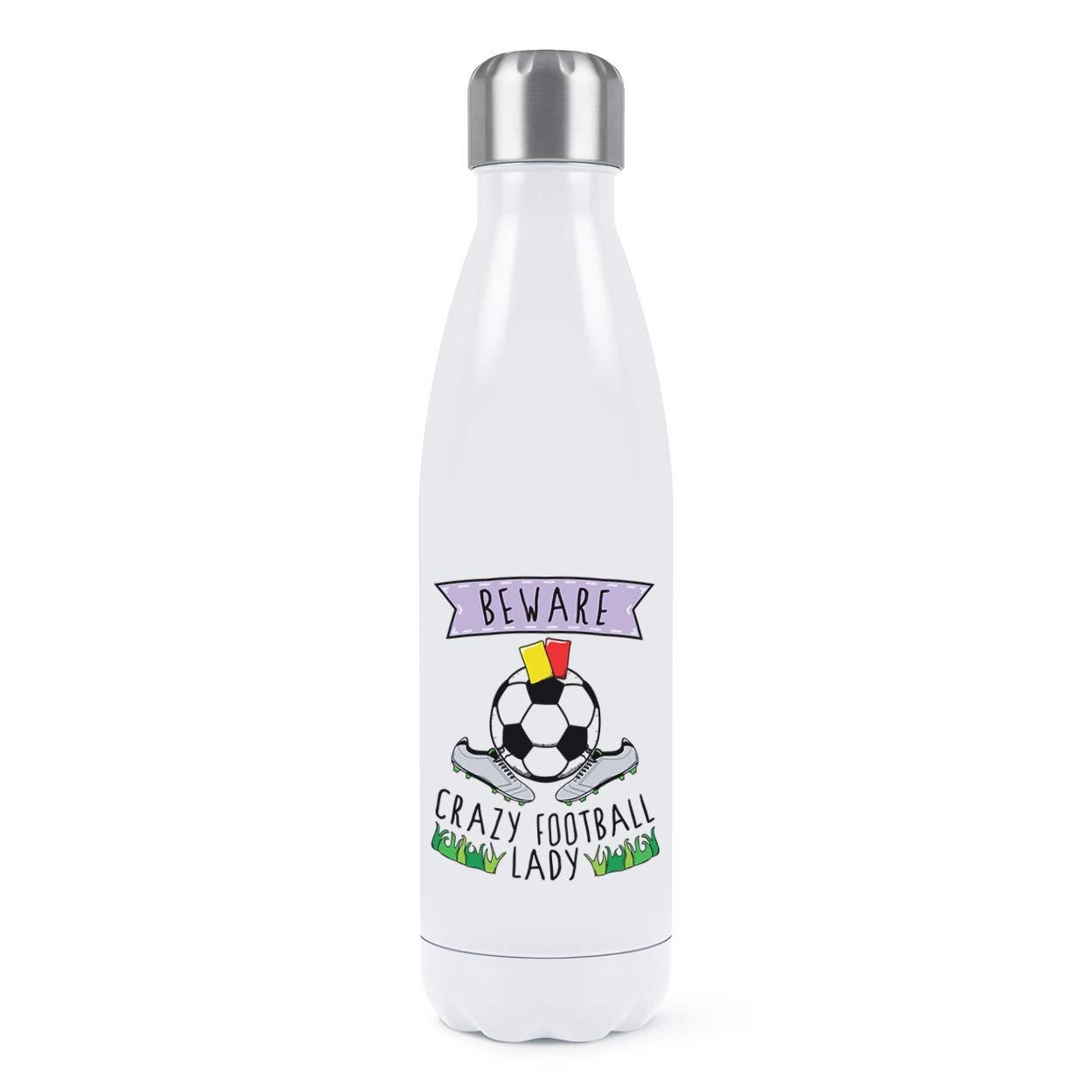 Bouteille isotherme football femme 500ml en inox double paroi blanc